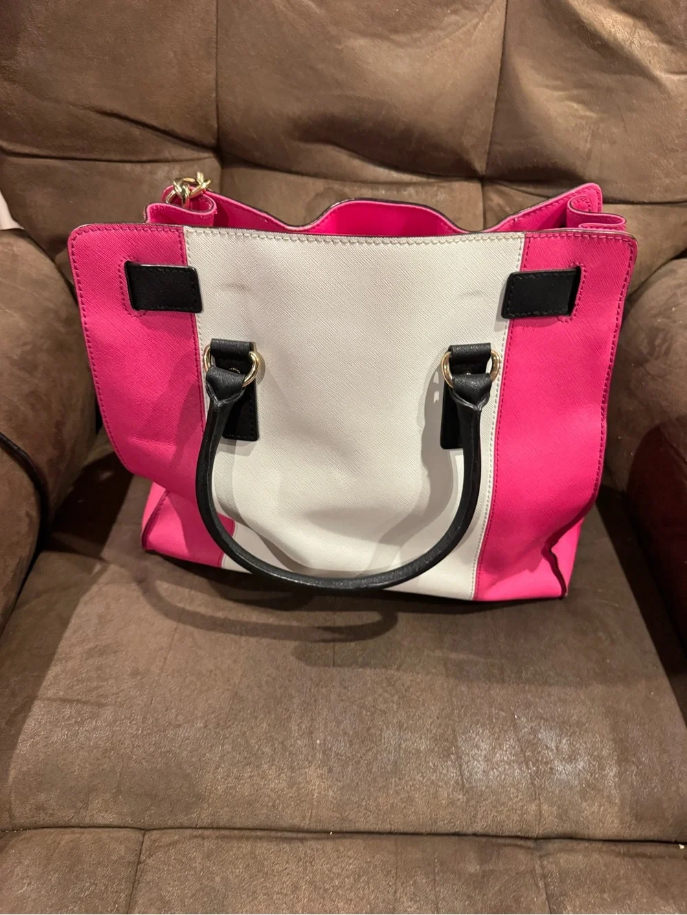 Michael Kors Pink, White & Black Hamilton Center Stripe Tote